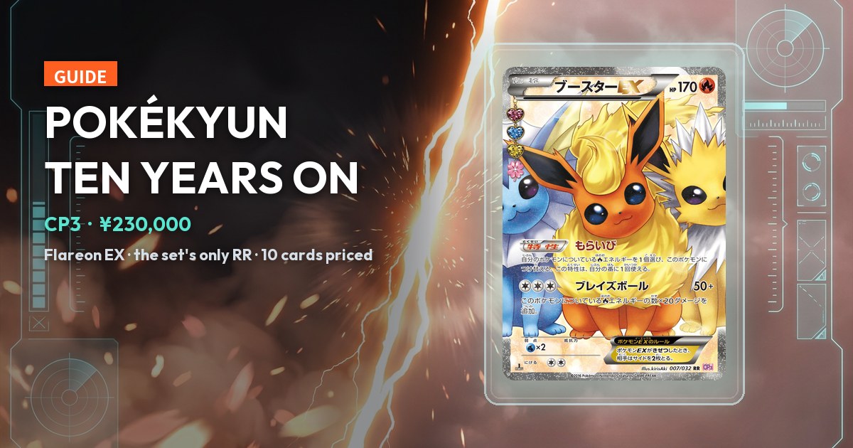 CP3 cover: Flareon EX CP3 007/032 in a display case, the set's only Double Rare — ¥230,000 180-day median on 3 sales