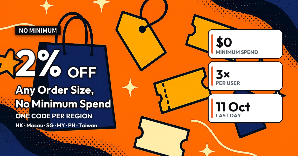 Collect2Day 2% off promo code cover reading 2% OFF, with three term tiles: no minimum, 3 uses per user, ends 11 Oct